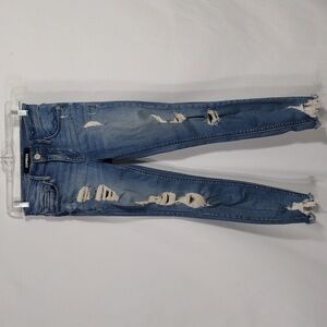 EUC Express Distressed Ankle Legging Mid Rise Jeans size 0